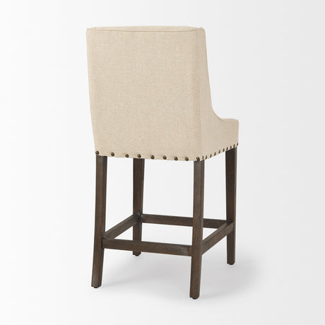 Kensington Cream Fabric Seat Brown Wood Frame Counter Stool by Mercana at Eve Furniture