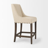 Kensington Cream Fabric Seat Brown Wood Frame Counter Stool by Mercana at Eve Furniture