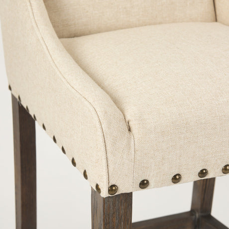 Kensington Cream Fabric Seat Brown Wood Frame Counter Stool by Mercana at Eve Furniture