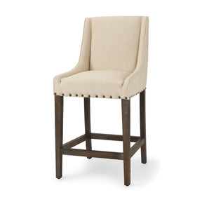 Kensington Cream Fabric Seat Brown Wood Frame Counter Stool by Mercana at Eve Furniture