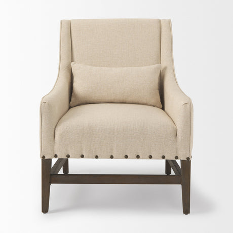 Kensington Cream Linen Fabric and Wood Accent Chair by Mercana at Eve Furniture
