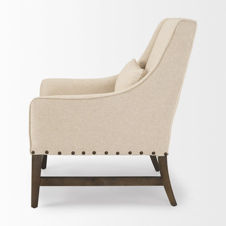 Kensington Cream Linen Fabric and Wood Accent Chair by Mercana at Eve Furniture