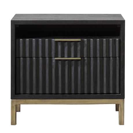 Kentfield Black Drifted Oak Solid Wood Two Drawer Nightstand by Modus Furniture at Eve Furniture