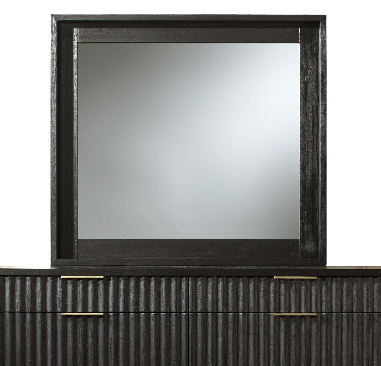 Kentfield Solid Wood Beveled Glass Mirror in Black Drifted Oak by Modus Furniture at Eve Furniture