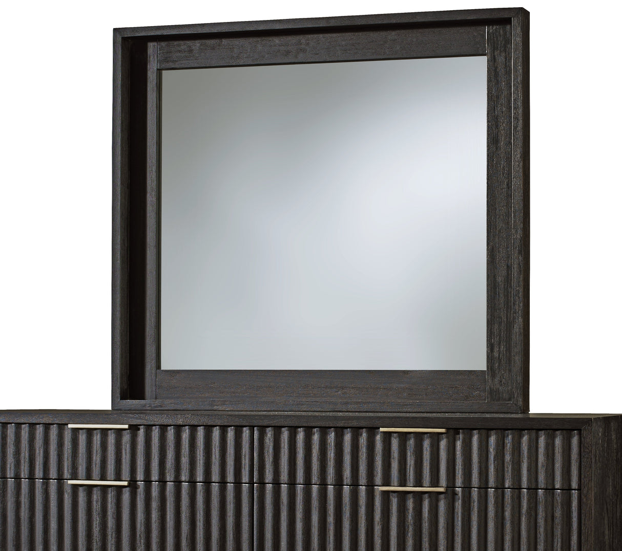 Kentfield Solid Wood Beveled Glass Mirror in Black Drifted Oak by Modus Furniture at Eve Furniture