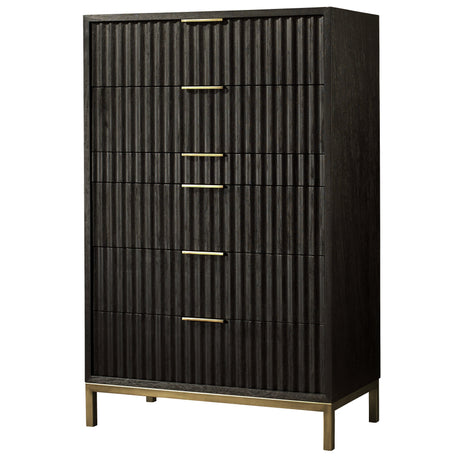 Kentfield Solid Wood Six Drawer Chest in Black Drifted Oak by Modus Furniture at Eve Furniture