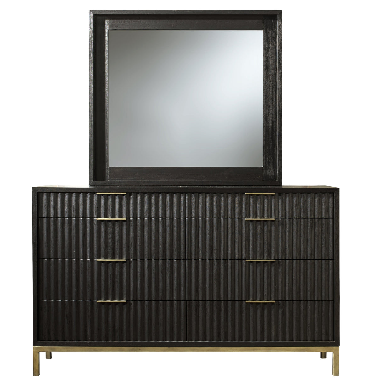 Kentifield Solid Wood Eight Drawer Dresser in Black Drifted Oak by Modus Furniture at Eve Furniture
