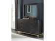 Kentifield Solid Wood Eight Drawer Dresser in Black Drifted Oak by Modus Furniture at Eve Furniture