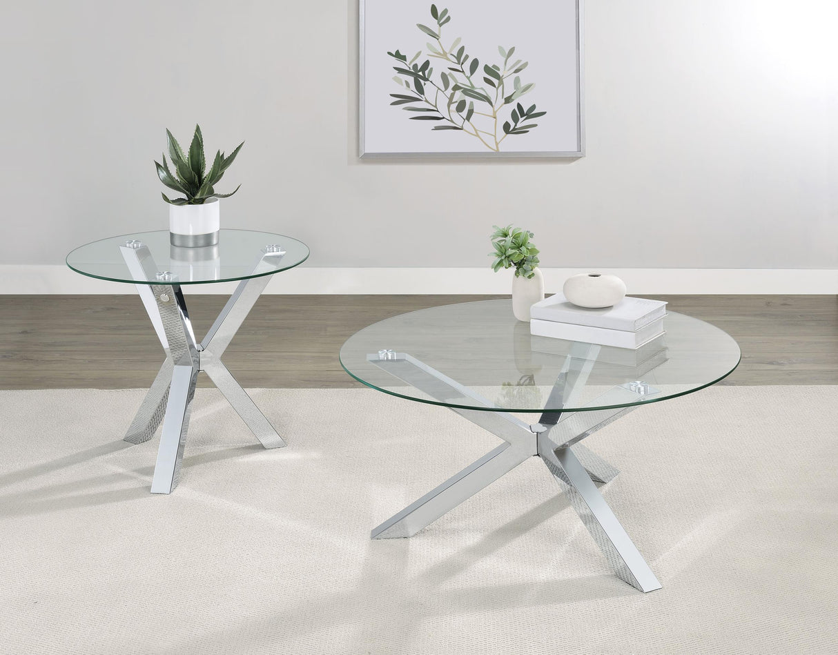 Kenzie Chrome 2-Piece Round Coffee and End Table Set by Coaster at Eve Furniture
