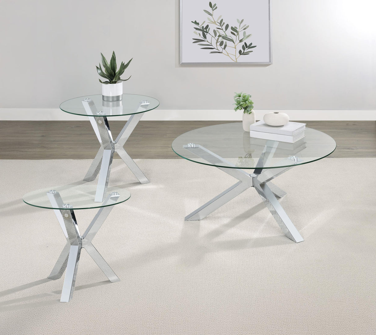 Kenzie Chrome 3-Piece Round Coffee and End Table Set by Coaster at Eve Furniture