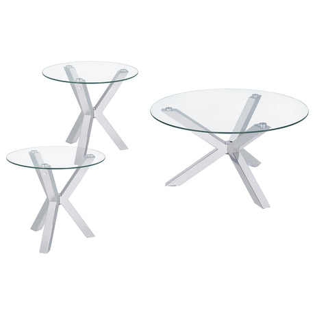 Kenzie Chrome 3-Piece Round Coffee and End Table Set by Coaster at Eve Furniture