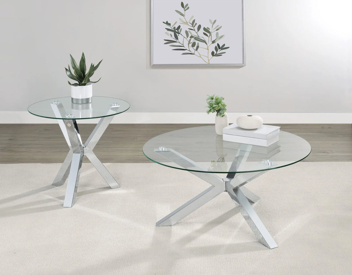 Kenzie Chrome Round Tempered Glass Top End Table by Coaster at Eve Furniture