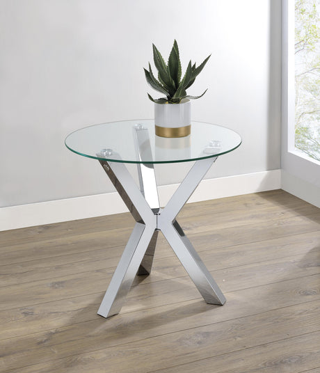 Kenzie Chrome Round Tempered Glass Top End Table by Coaster at Eve Furniture