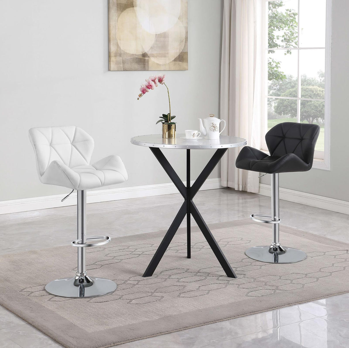 Kenzo Black Round Metal Top Bar Table Silver and Sandy by Coaster at Eve Furniture