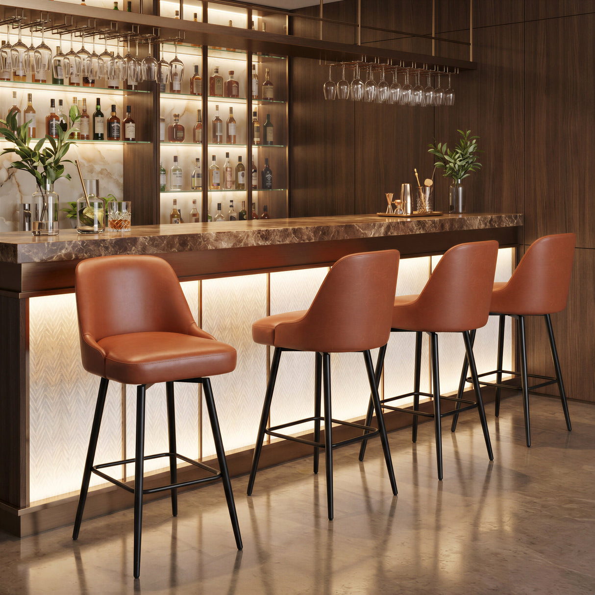 Keppel Brown Swivel Barstool by Zuomod at Eve Furniture