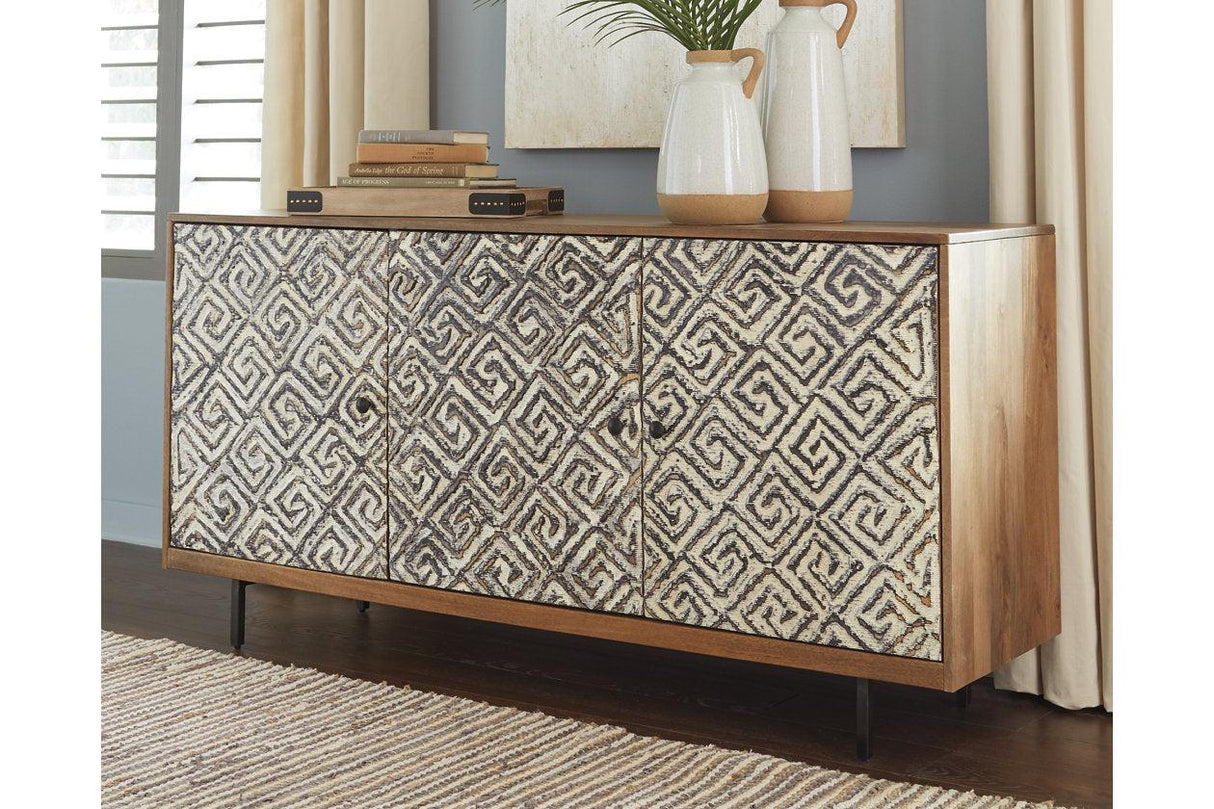Kerrings Brown/Black/White Accent Cabinet by Ashley at Eve Furniture