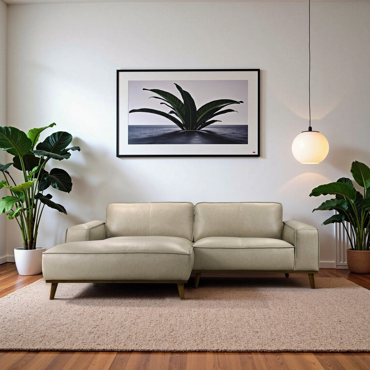 Kerrville Beige Leather Left Sectional Sofa by Ashcroft Furniture at Eve Furniture
