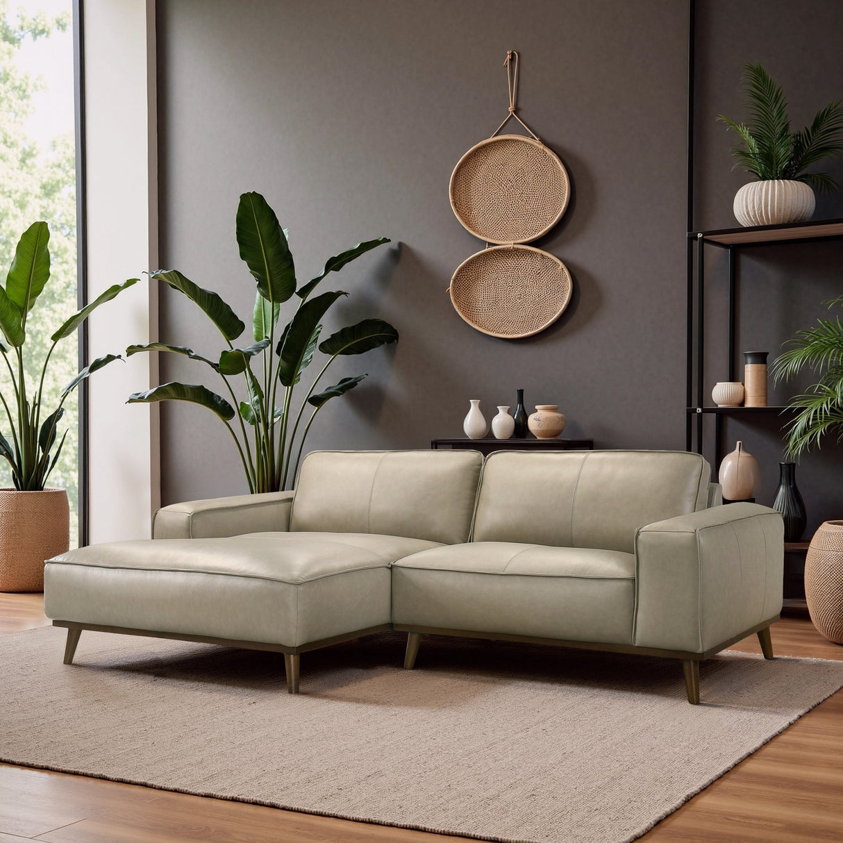 Kerrville Beige Leather Left Sectional Sofa by Ashcroft Furniture at Eve Furniture