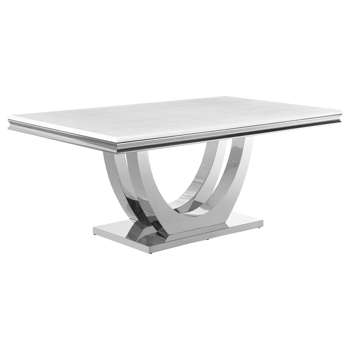 Kerwin White/Chrome Rectangle Faux Marble Top Dining Table