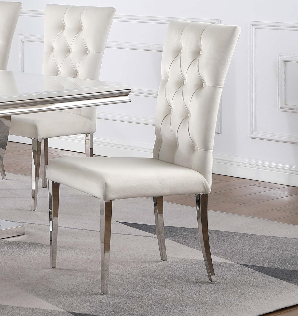Kerwin White/Chrome Tufted Upholstered Side Chair, Set of 2 by Coaster at Eve Furniture