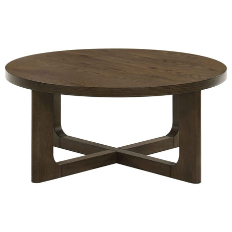Kessler Brown 3-piece Round Sculptural Wood Coffee Table Set by Coaster at Eve Furniture