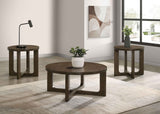Kessler Brown 3-piece Round Sculptural Wood Coffee Table Set by Coaster at Eve Furniture