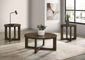 Kessler Brown 3-piece Round Sculptural Wood Coffee Table Set by Coaster at Eve Furniture