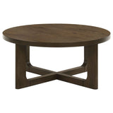 Kessler Brown Round Sculptural Wood Coffee Table by Coaster at Eve Furniture
