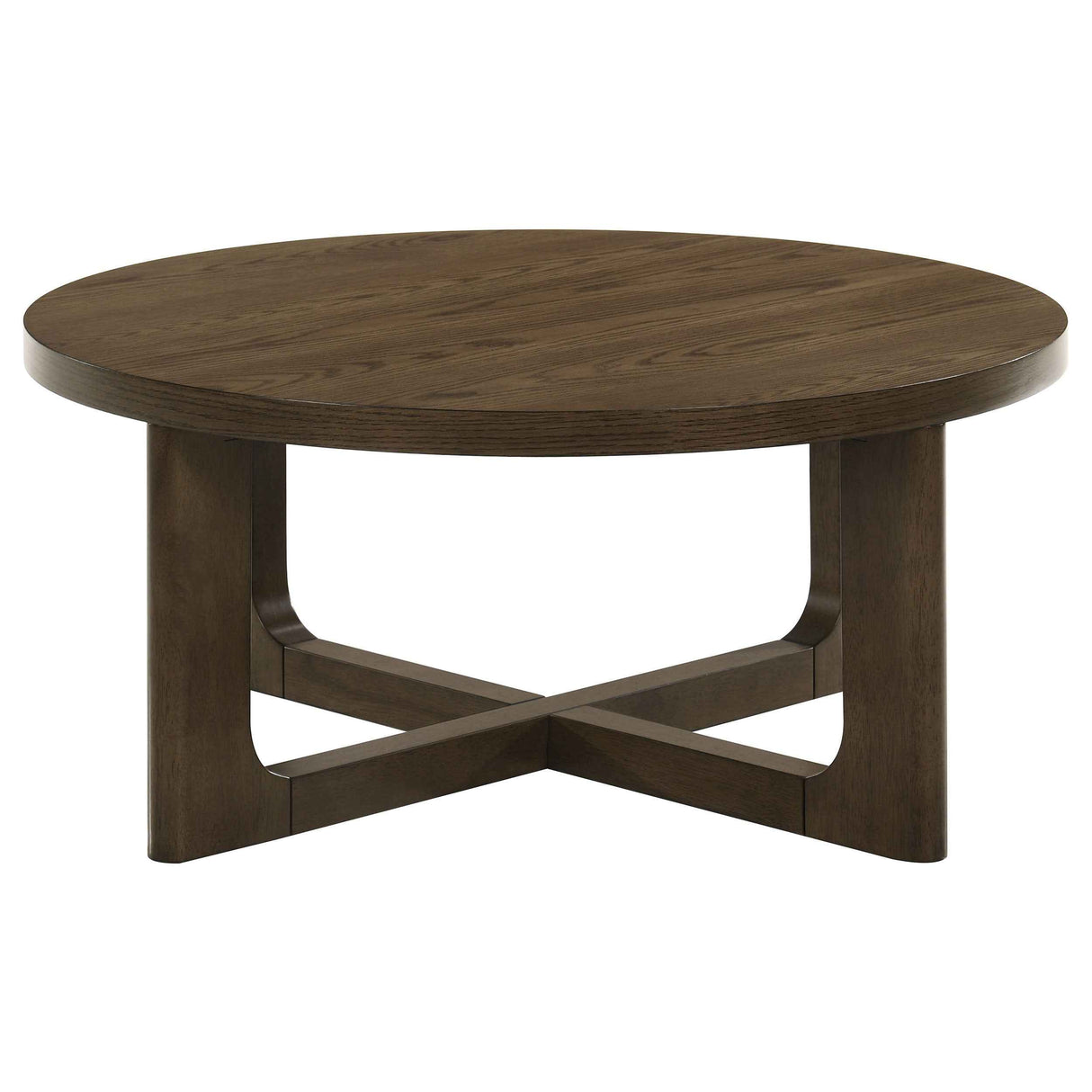 Kessler Brown Round Sculptural Wood Coffee Table by Coaster at Eve Furniture