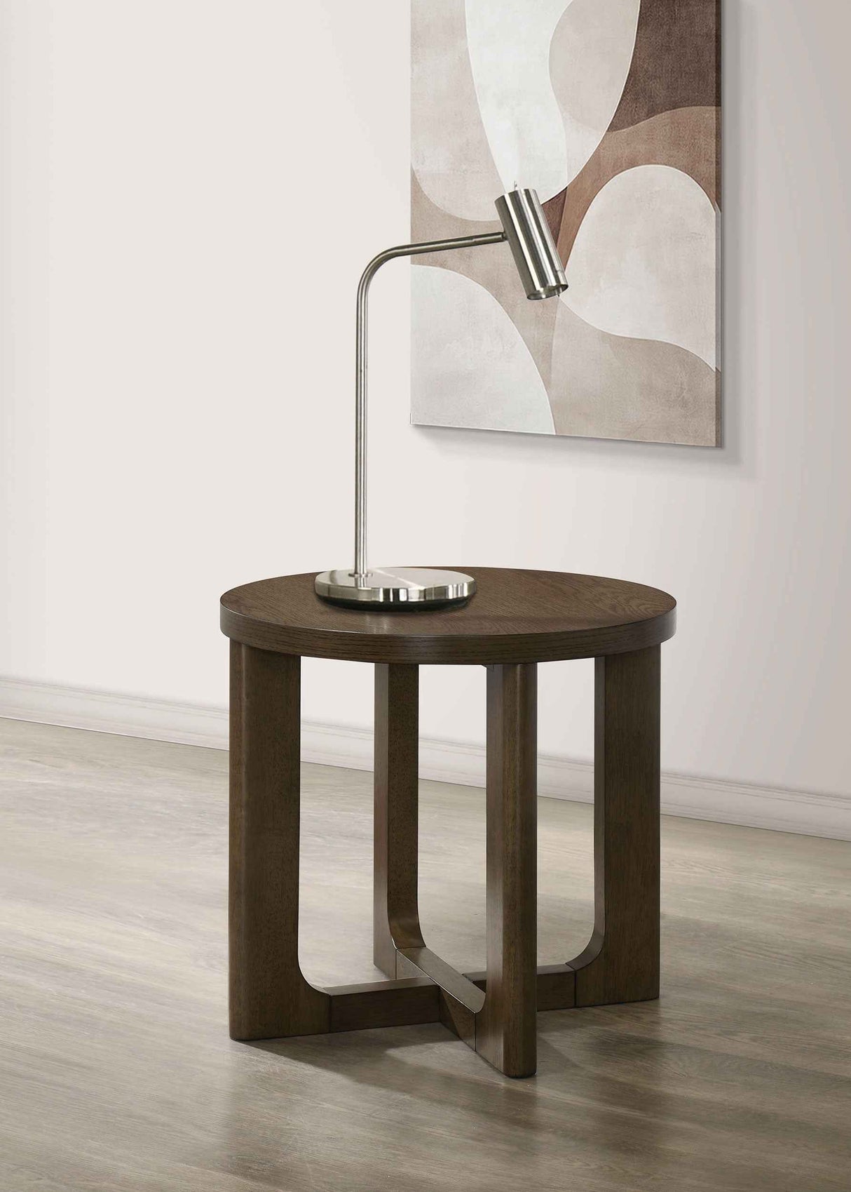 Kessler Brown Round Sculptural Wood End Table by Coaster at Eve Furniture