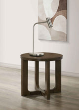 Kessler Brown Round Sculptural Wood End Table by Coaster at Eve Furniture