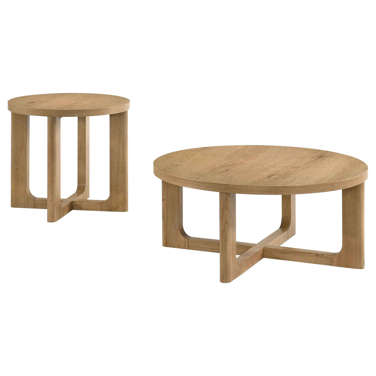 Kessler Light Oak 2-piece Round Sculptural Wood Coffee Table Set by Coaster at Eve Furniture