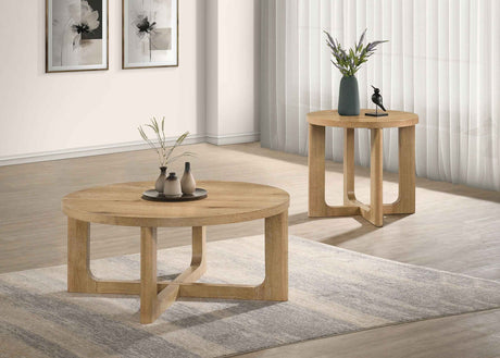 Kessler Light Oak 2-piece Round Sculptural Wood Coffee Table Set by Coaster at Eve Furniture