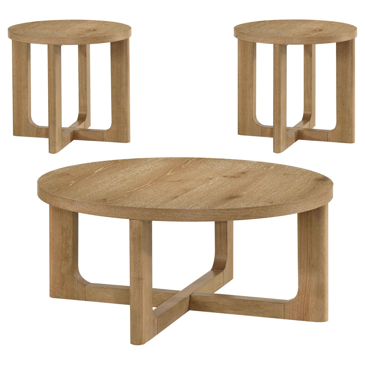 Kessler Light Oak 3-piece Round Sculptural Wood Coffee Table Set by Coaster at Eve Furniture