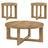 Kessler Light Oak 3-piece Round Sculptural Wood Coffee Table Set by Coaster at Eve Furniture