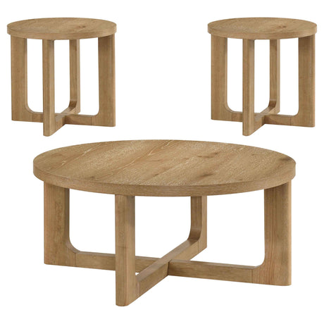 Kessler Light Oak 3-piece Round Sculptural Wood Coffee Table Set by Coaster at Eve Furniture