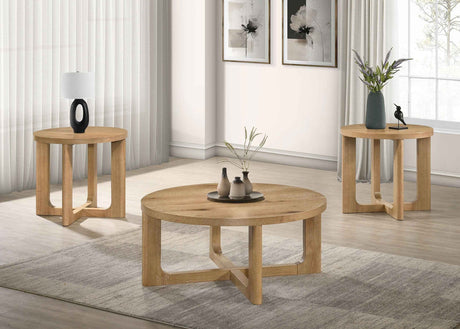Kessler Light Oak 3-piece Round Sculptural Wood Coffee Table Set by Coaster at Eve Furniture