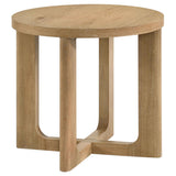 Kessler Light Oak Round Sculptural Wood End Table by Coaster at Eve Furniture