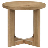 Kessler Light Oak Round Sculptural Wood End Table by Coaster at Eve Furniture