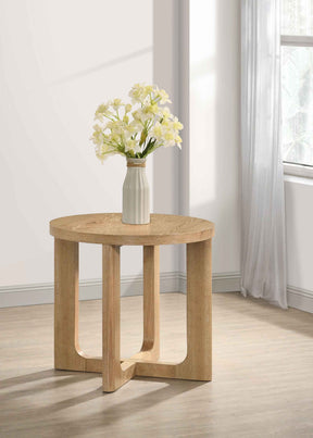 Kessler Light Oak Round Sculptural Wood End Table by Coaster at Eve Furniture