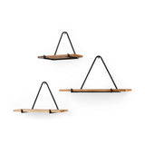 Khufu Set of Three Brown Wood W/ Black Metal Triangular Hanging Shelves by Mercana at Eve Furniture