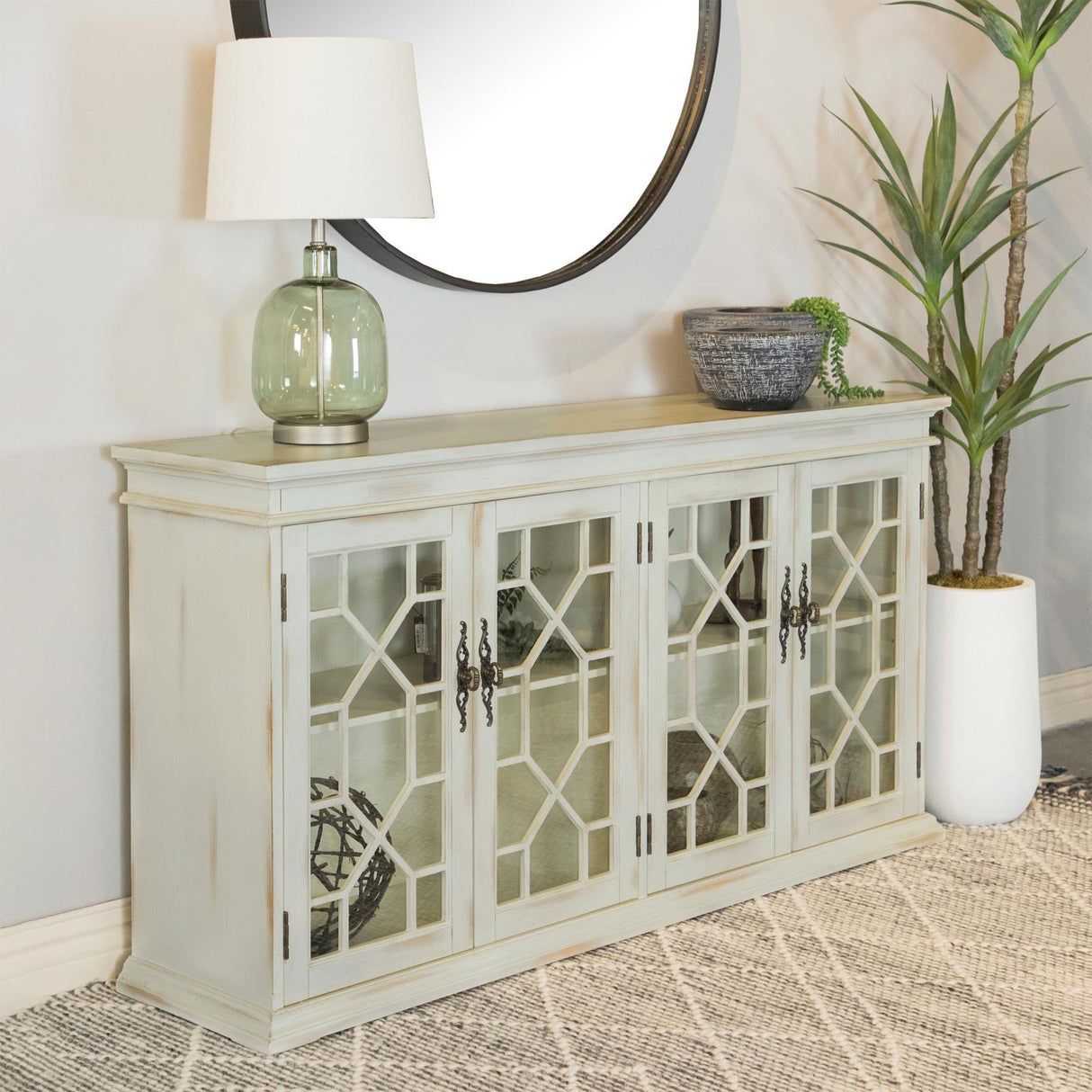 Kiara White 4-Door Accent Cabinet with Adjustable Shelves