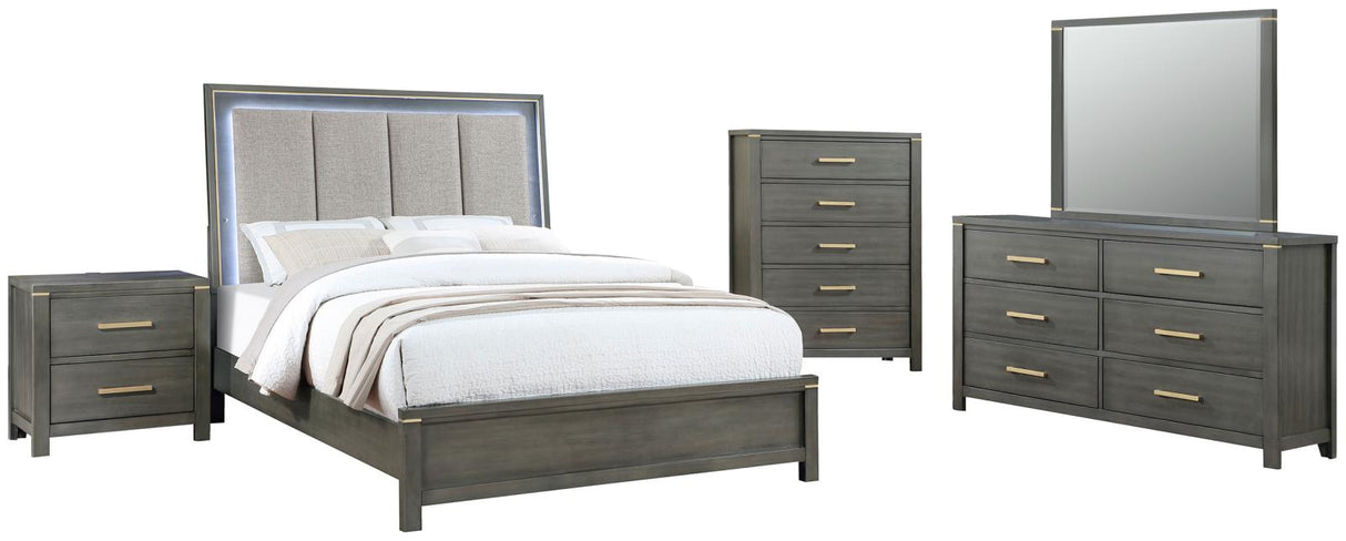 Kieran Grey 4-Piece California King Bedroom Set with Upholstered LED Headboard