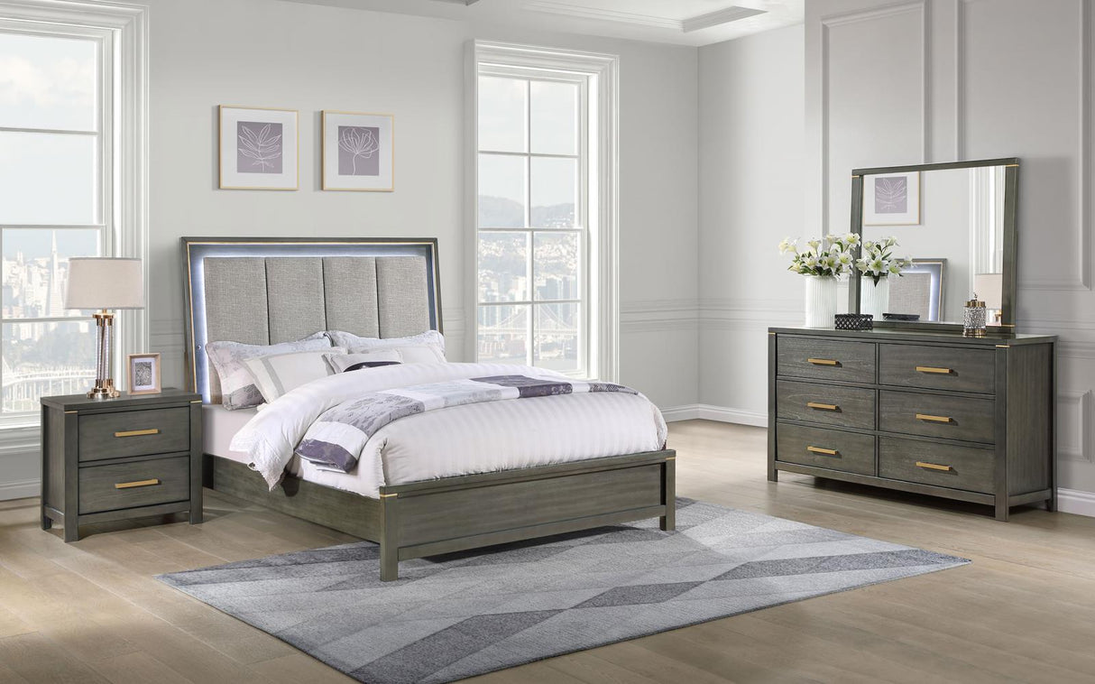 Kieran Grey 4-Piece California King Bedroom Set with Upholstered LED Headboard