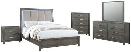 Kieran Grey 4-Piece Eastern King Bedroom Set with Upholstered LED Headboard