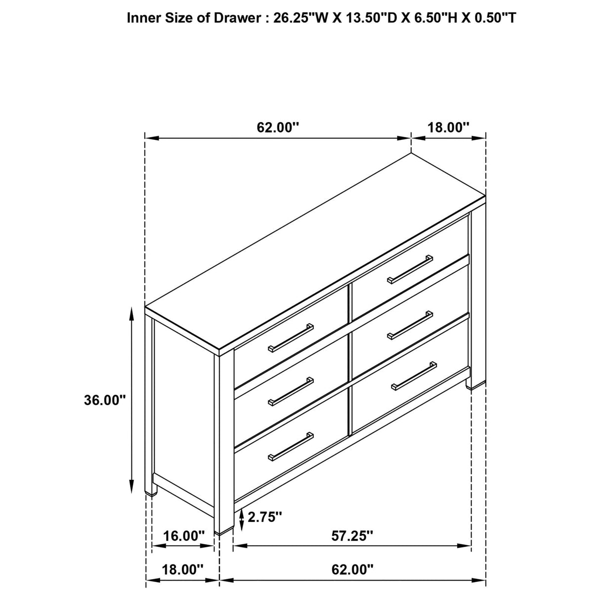 Kieran 6-drawer Bedroom Dresser Grey