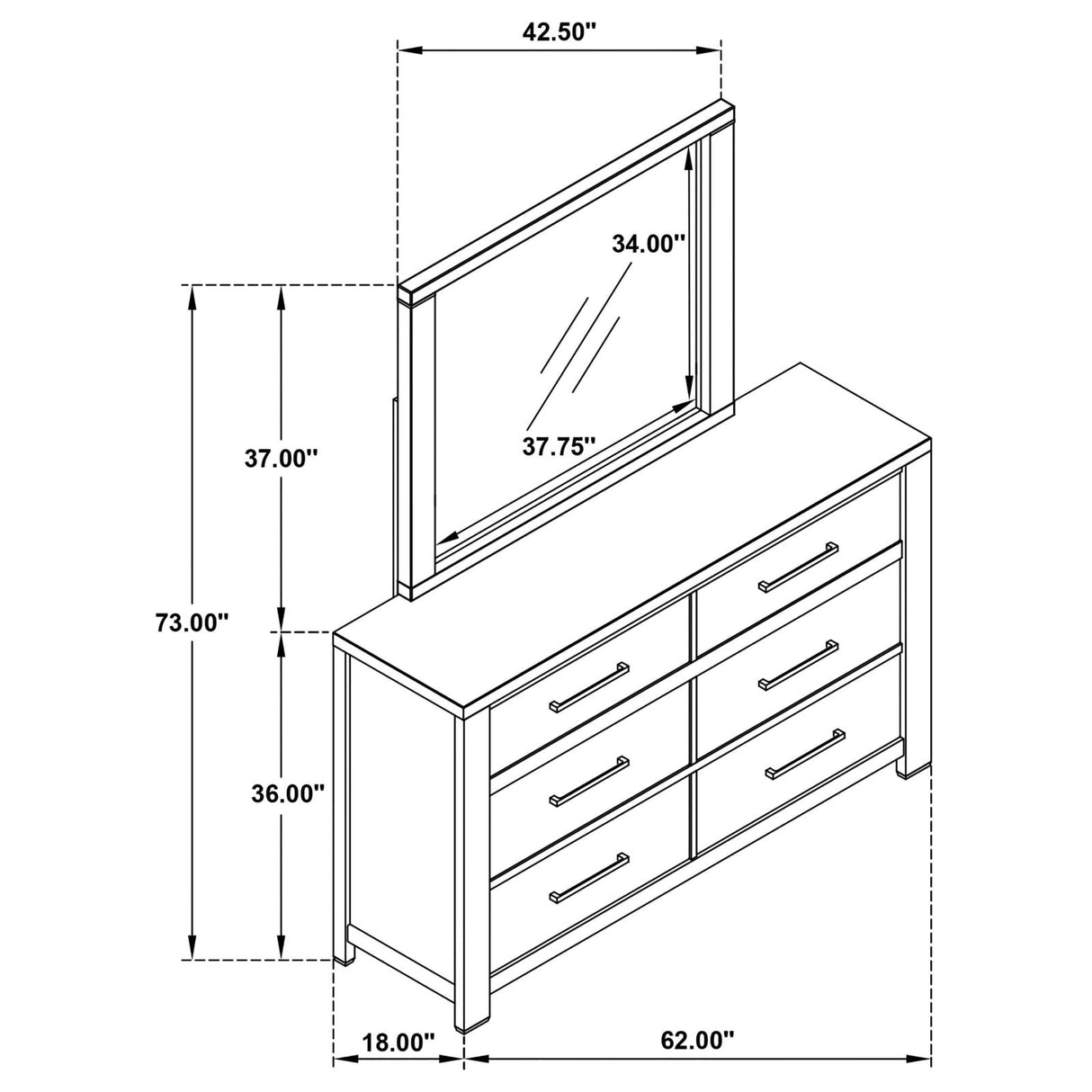 Kieran Grey 6-Drawer Bedroom Dresser with Mirror