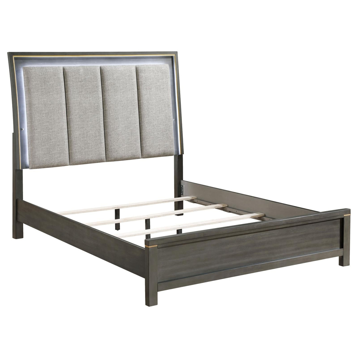 Kieran California King Panel Bed with Upholstered LED Headboard Grey