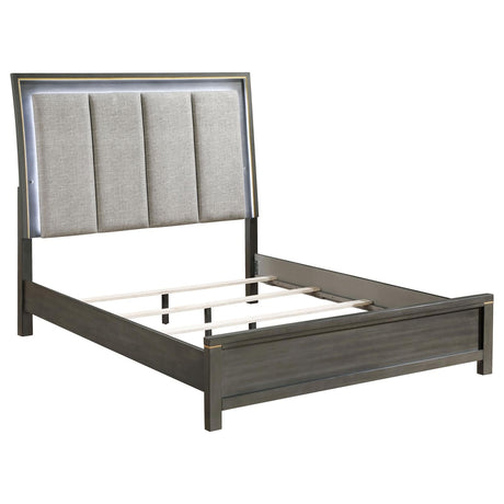 Kieran Queen Panel Bed with Upholstered LED Headboard Grey