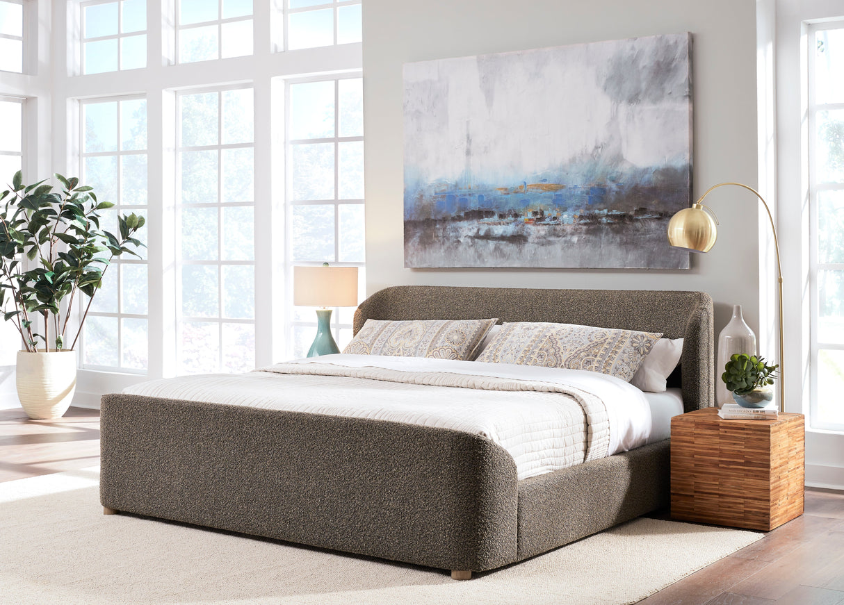 Kiki Upholstered California King Platform Bed in Pumpernickel Boucle